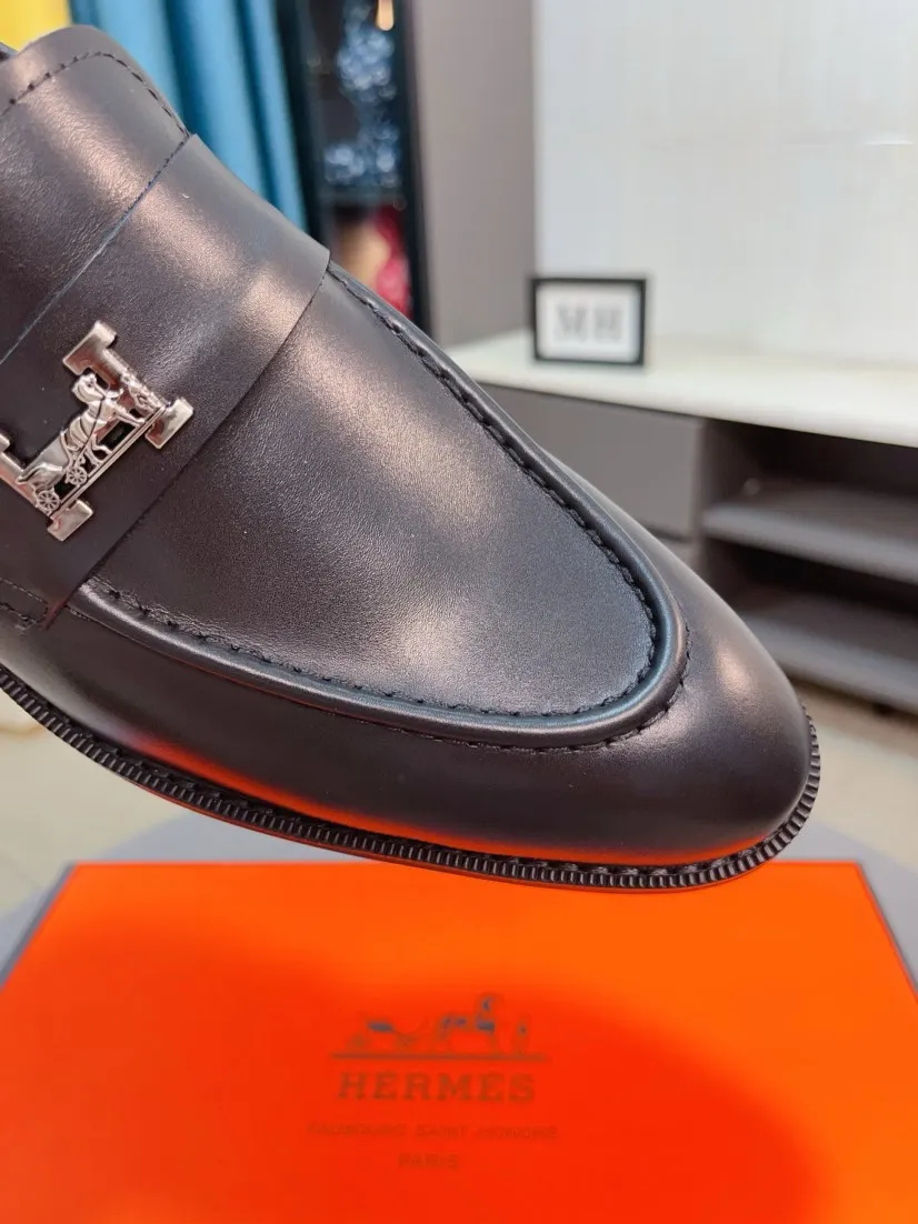 Men's shoes 💰500🌹🌹《HERMES》Hermès business leather shoes, original factory configuration, original imported cowhide upper + luxury hardware logo + fully imported original customized sheepskin lining, sole: rubber wear-resistant outsole, difficult craftsmanship, original factory with single goods, 🔍🔍high quality code number: 38-44 45 can be customized